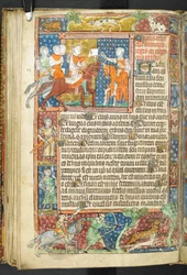 Add MS 47680, f.40v, Roi (Alexandre) et Aristote remettant une lettre à un messager, de Secretum Secretorum