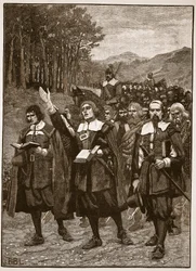 Avancée des Covenanters à travers la frontière en Angleterre, illustration de Cassells Illustrated History of England