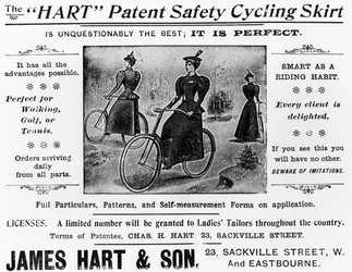 Publicité pour la jupe de sécurité brevetée Hart, vers 1897