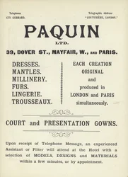 Publicité pour Paquin, couturiers