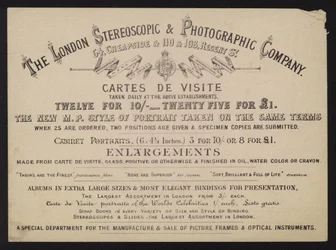 Publicité pour la London Stereoscopic and Photographic Company