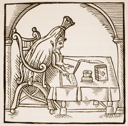 Image allégorique de Robert Green dans son linceul funéraire, de Greene in Conceipt par John Dickenson, 1598
