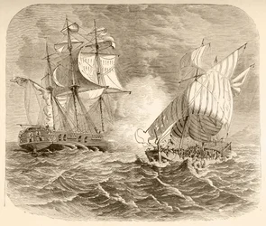 Un navire de la marine américaine capture un navire pirate algérien au large de la côte barbaresque pendant la Première Guerre barbaresque