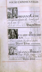 Archive 3693 f.60v Page listant trois bienfaiteurs du New College, Oxford; Johannes Guise, Richardus Richardson et Johannes Wright, d