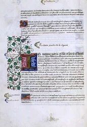 Page de texte avec initiale illuminée, du Livre des Fondations de Robert Sherborne ou Shirburn (c.1450-1536) Évêque de Chichester