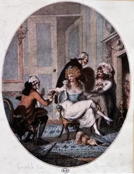 Aristocrate et curé en compagnie de prostituées - gravure anglaise