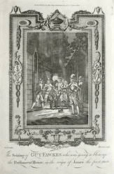 Arrestation de Guy Fawkes pour tentative de faire exploser les Chambres du Parlement dans le Complot des Poudres, 5 novembre 1605