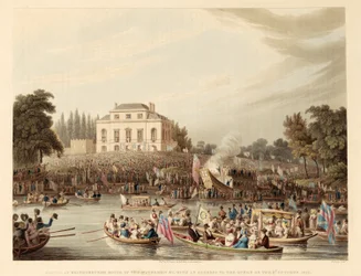 Arrivée à Brandenburg House des Watermen, etc. avec une adresse à la reine le 3 octobre 1820, pub. 1821 (gravure colorée)