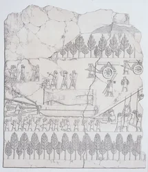 Assyriens déplaçant un taureau ailé sur un traîneau, de Ninive et ses restes par Austen Henry Layard (1817-94) publié en 1849