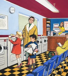À la laverie automatique (gouache sur papier)