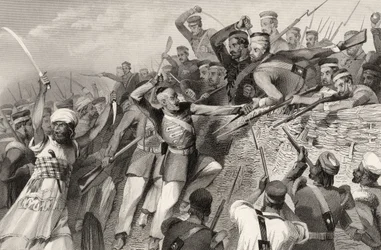 Attaque des mutins sur la batterie de Redan à Luknow, 30 juillet 1857, de 