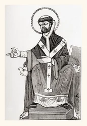 Augustin de Cantorbéry, moine bénédictin catholique du 6ème siècle devenu le premier archevêque de Cantorbéry, de Old England: A Pictorial Museum, publié en 1847