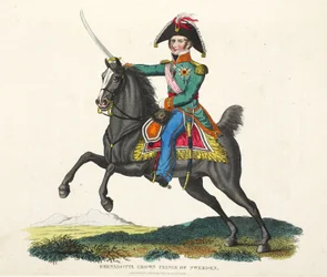 Bernadotte, Prince héritier de Suède, publié par Richard Evans, gravé par Romney, illustration de An Historical Account of the Battle of Waterloo par William Mudford, 1816