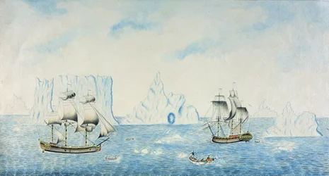 Bateaux collectant de la glace, vers 1773