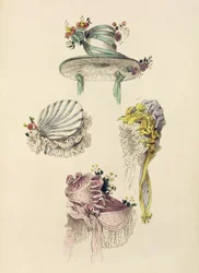 Bonnets pour une occasion, planche de mode de Ackermann