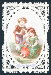 Garçon parlant à une fille timide, Carte de Noël