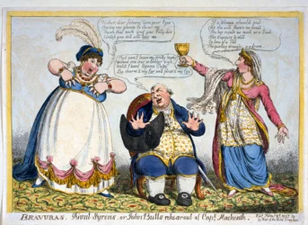 Bravuras, Rival Syrens ou la répétition de John Bull de Capt. Macheath, pub. 1807 (gravure en couleur)