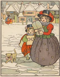 Ramener les cadeaux de Noël à la maison (lithographie couleur)
