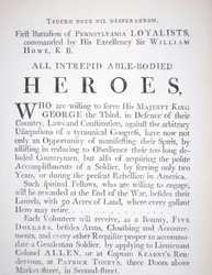 Affiche de recrutement britannique pour le premier bataillon des loyalistes de Pennsylvanie, pendant la guerre d