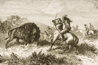 Chasse au bison dans les Grandes Plaines entre Saint-Louis et Denver, c.1870, de 