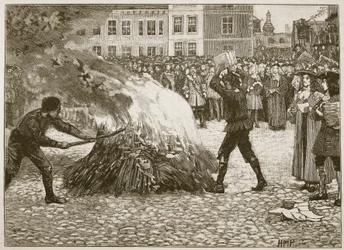 Brûlage du pamphlet de Blount par le bourreau public (illustration de Cassells Illustrated History of England)