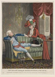 Le capitaine Jessamy apprenant la discipline appropriée du canapé, vers 1782