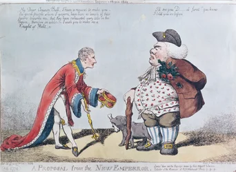 Caricature ridiculisant Napoléon lors de la proclamation de Napoléon comme empereur le 18 mai 1804, 9 juillet 1804