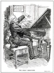Caricature ridiculisant Lloyd George comme le Grand Improvisateur ou chef des Improvisa-Tories, juin 1920