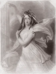 Cassandra (une prophétesse) (Troïlus et Cressida) dans - « Galerie des femmes de Shakespeare, collection de quarante-cinq portraits sérieux par les premiers artistes de Londres, enrichie de notices critiques et littéraires » vers 1838 - de « Galerie des fe
