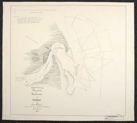 Carte de Dubaï en 1822 par les arpenteurs marins de la Compagnie anglaise des Indes orientales, intitulée Plan trigonométrique de l