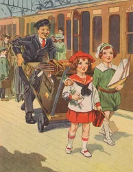 Enfants voyageant en train pour les vacances