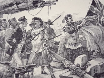 Des Chinois abordent le navire britannique « Arrow », arrachent le drapeau britannique et font l