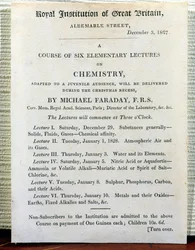 Affiche de Noël pour Six Conférences Élémentaires sur la Chimie par Michael Faraday (1778-1829) 3 décembre 1827