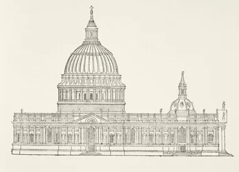 Premier design de Christopher Wren pour la nouvelle cathédrale Saint-Paul après le grand incendie de Londres, de The National and Domestic History of England par William Hickman Smith Aubrey (1858-1916) publié à Londres