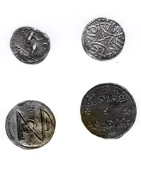 Pièces de Cunobelinus ou Cymbeline (d.43 apr. J.-C.), Offa, roi de Mercie (757-96 apr. J.-C.) et Alfred (871-99 apr. J.-C.) et Édouard l