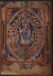 Cotton Galba A. XVIII, f.21 Christ en trône avec des chœurs de martyrs, confesseurs et vierges
