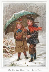 Couple se promenant dans la neige, Carte de Noël