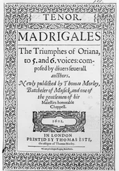 Couverture de la partie Ténor de The Triumphes of Oriana, publié par Thomas Este, 1601