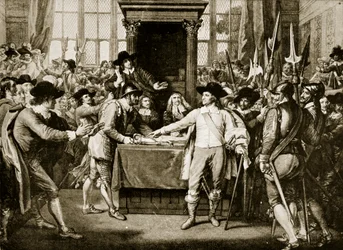 Cromwell dissolvant le Long Parlement, 1653, illustration de Hutchinsons Story of the British Nation, c.1923