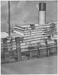 Coupe transversale du Titanic montrant comment les passagers montent sur le pont, tirée de The Sphere, 11 mai 1912
