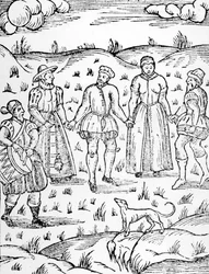 Danser avec un batteur, du The Doome warning all men to the Judgement par Stephen Bateman, 1581