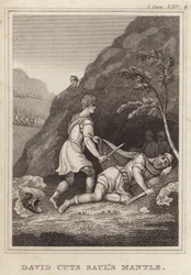 David coupe le manteau de Saül
