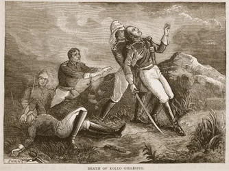 Mort de Rollo Gillespie, illustration de Cassells Illustrated History of India par James Grant, pub. 1879
