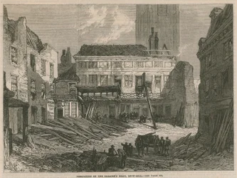 Démolition du Saracens Head, Snow Hill, Londres