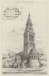 Conception pour une nouvelle église, Cambridge Park, Twickenham, croquis de la tour et du chœur (gravure)