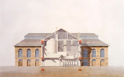 Conception pour la brasserie Stag, dessin manuscrit original des bureaux de George Saunders, vers 1807