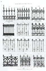 Dessins pour des balustrades en fonte, de 