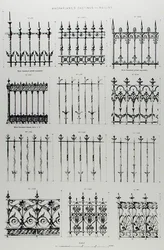 Dessins pour des balustrades en fonte, de 