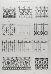 Dessins pour des balustrades en fonte, de 