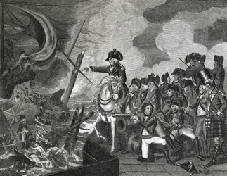 Destruction des canonnières devant Gibraltar, gravé par H.Cook, 1816
